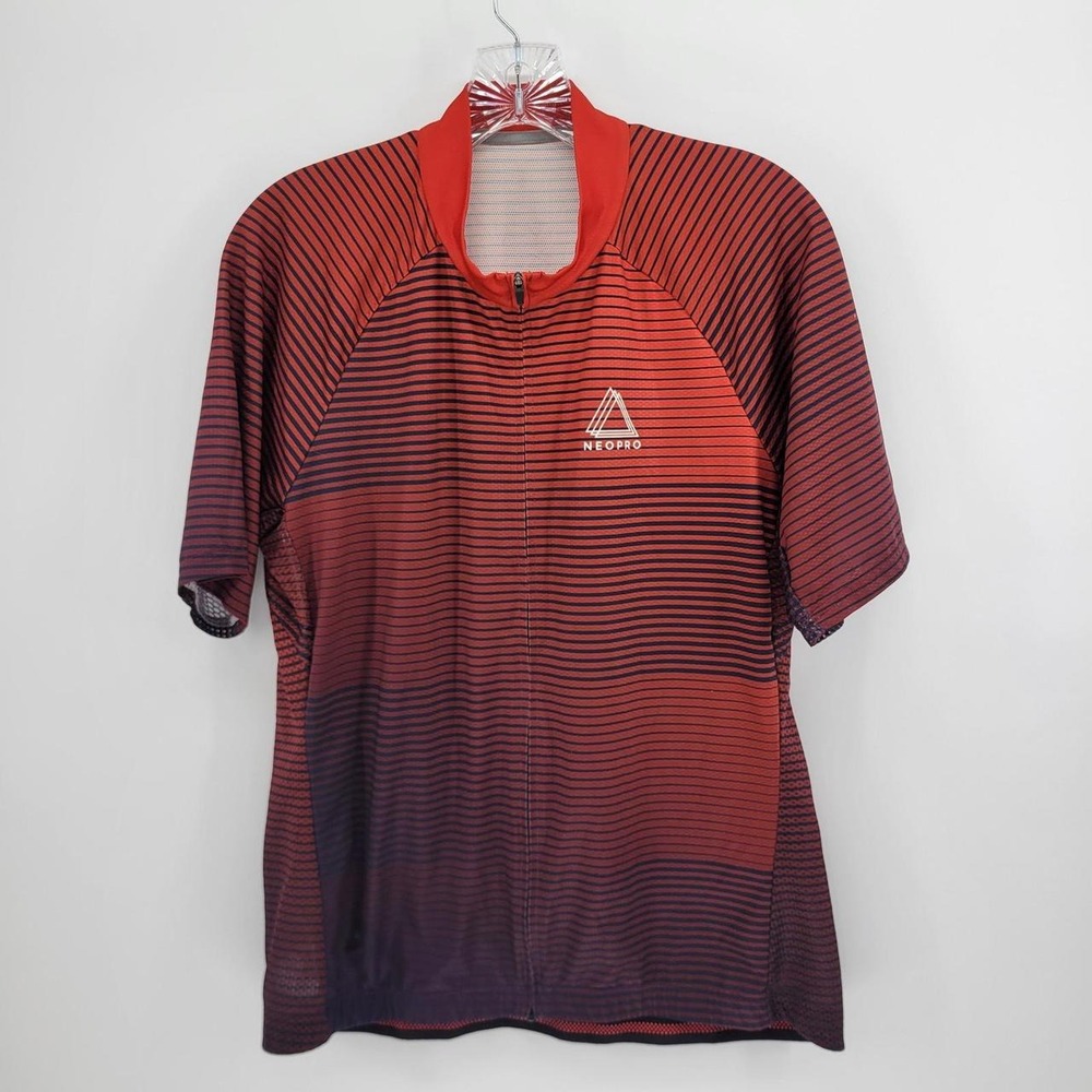 NeoPro Cycling Jersey Mens 3XL Red Navy Blue Striped Full Zip Mesh Bike Shirt
